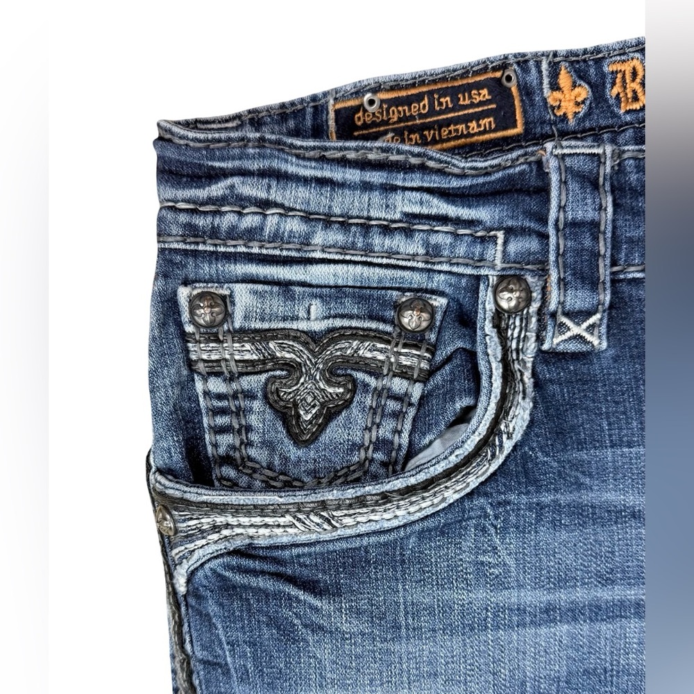 Rock Revival Men's Dark Slim Straight Fleur De Lis de Jeans 36X27 - Picture 4 of 15